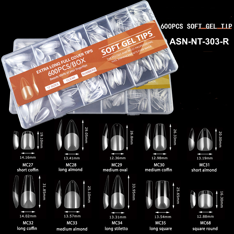 600PCS Europe  Short  Long Almond Coffin Oval Tips
